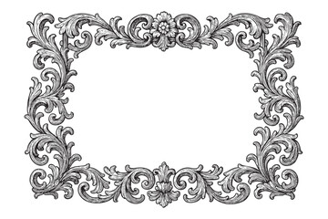 Baroque floral frame border woodcut engraving vector illustration