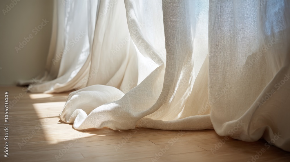 Leinwandbilder softly draping cream-colored linen curtains catch diffused natural light, creating a serene atmosphe