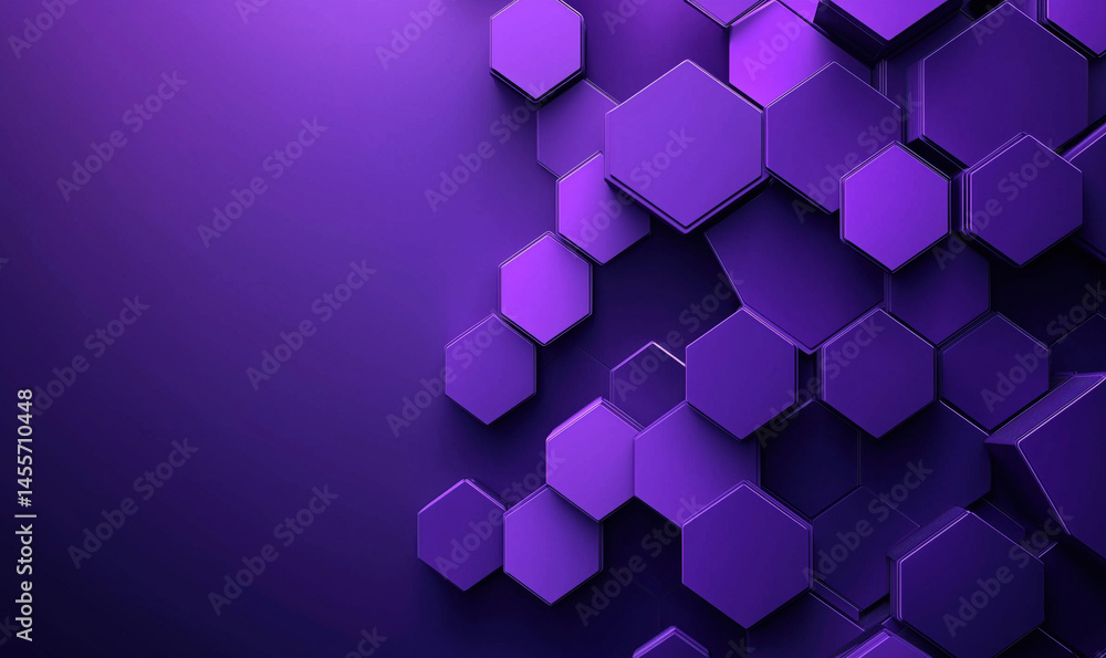 Poster purple hexagonal pattern with 3d effect and modern design elements.