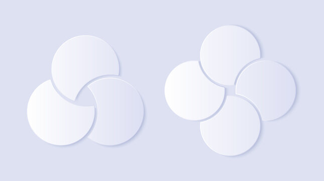 Overlapping circles infographic pie chart divided into 3 or 4 parts. Abstract geometric design