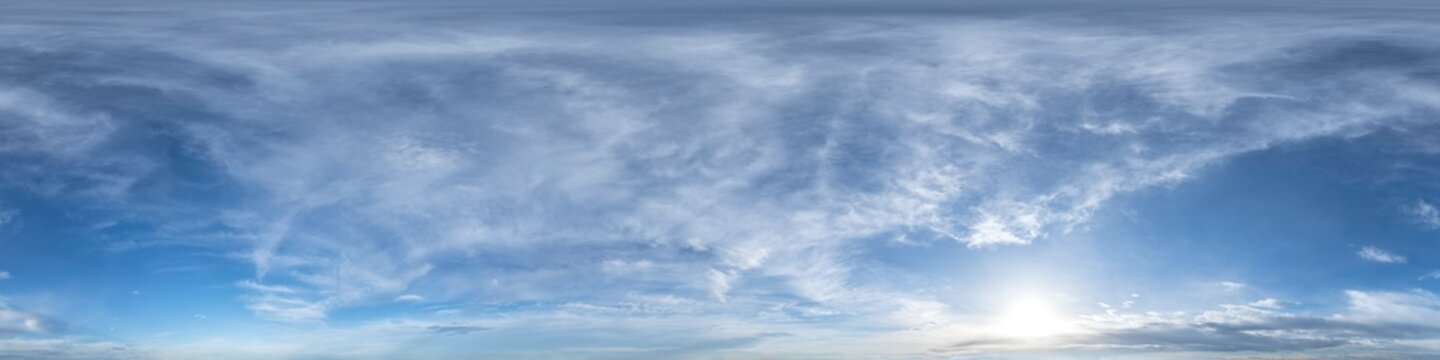 Cloudy sky with shining sun hdri 360 degree panorama