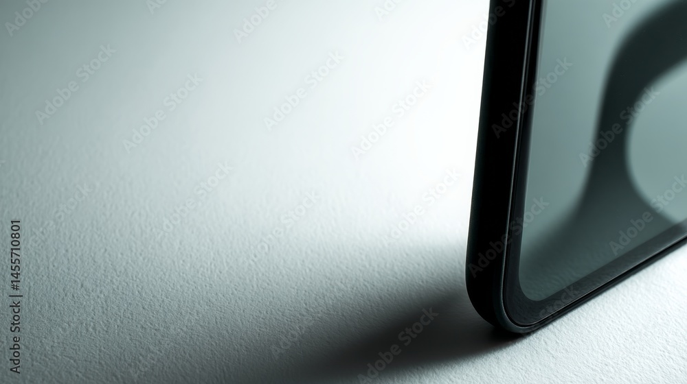 Poster A close-up view reveals a thin smartphone emphasizing its sleek metallic frame, positioned against a smooth white backdrop, perfect for text integration