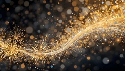 Abstract Gold and Silver Glitter Background with Fireworks for Christmas Eve, 4th of July, and Holiday Celebration Designs