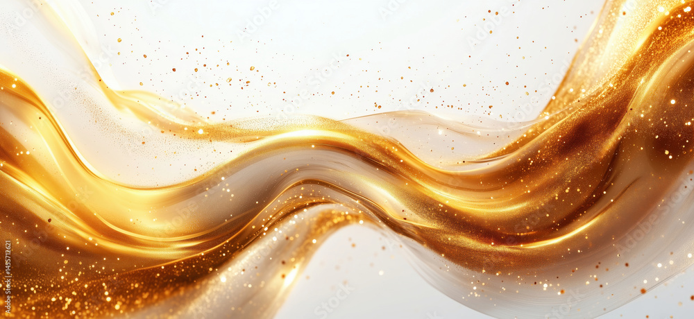 Poster golden wave abstract background with shimmering particles and flowing textures.