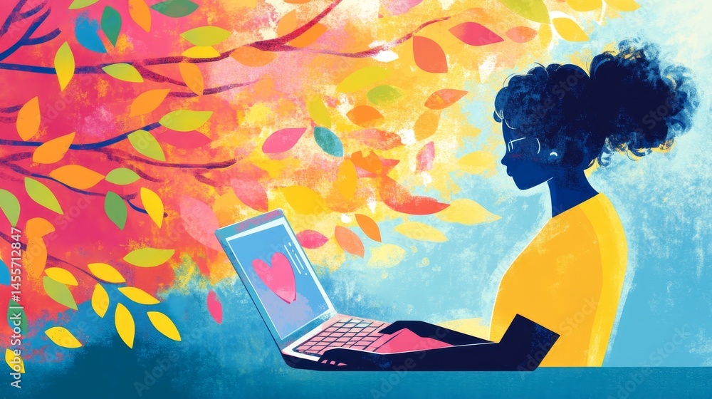 Poster exploring artificial intelligence concepts through digital representations on a laptop screen in a d