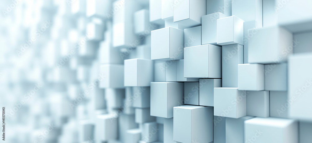 Poster 3d abstract geometric background with white cubes creating depth and texture.