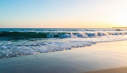 Obraz premium Waves crashing on serene beach at sunset coastal landscape photography tranquil ocean environment aerial view