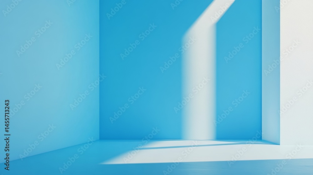 Poster modern minimalist interior with soft blue hues and sharp shadows creating a serene atmosphere in nat