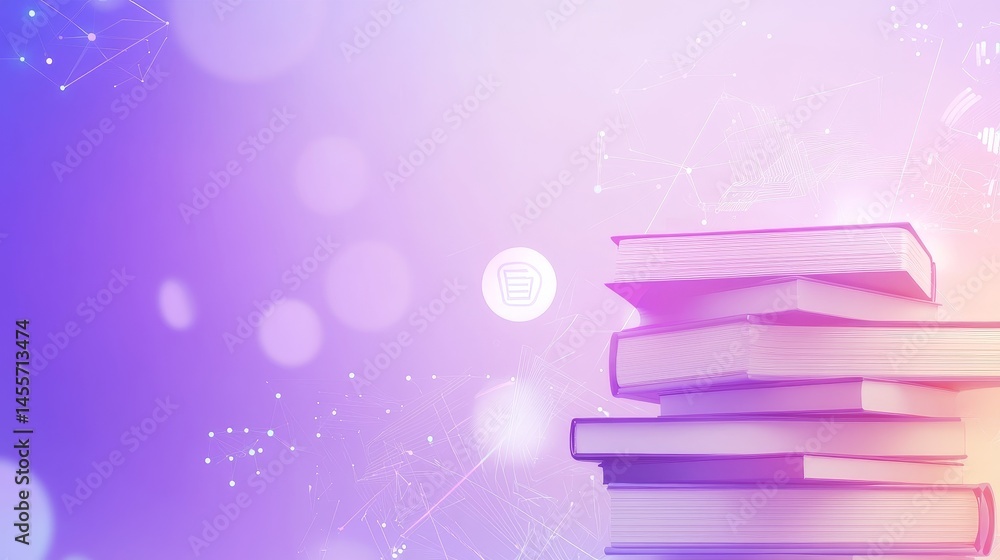 Poster open book surrounded by floating digital elements, representing knowledge and innovation in educatio