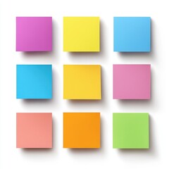 Colorful sticky notes in various colors arranged on a white background for organization and note-taking purposes
