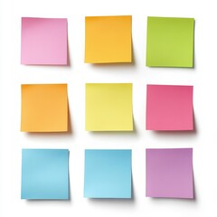 Fototapeta premium Colorful sticky notes arranged on a clean white background for organization and reminders