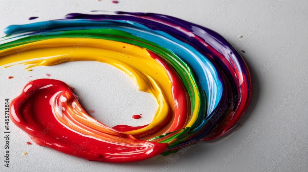 Poster Abstract swirling colors create a vibrant spiral effect on a white canvas, showcasing radiant tones blending together in a fluid motion with open space for text