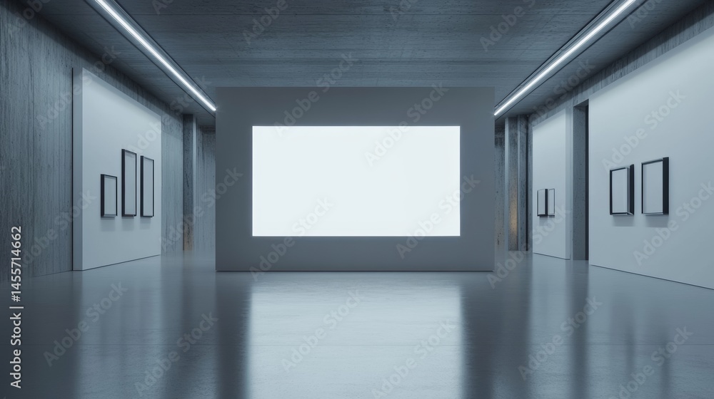 Poster minimalist interior space with a large square window and soft natural light streaming in during the 