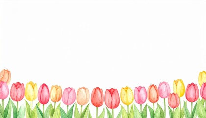 Vibrant tulip blooms in a serene garden setting watercolor artwork nature bright and cheerful close-up view