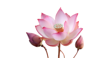 Pink Flower With Buds On Abstract Red On Transparent BackgroundBackground