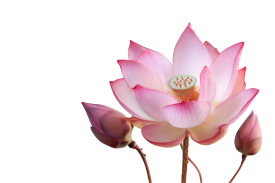 Pink Flower With Buds On Abstract Red On Transparent BackgroundBackground - Powered by Adobe