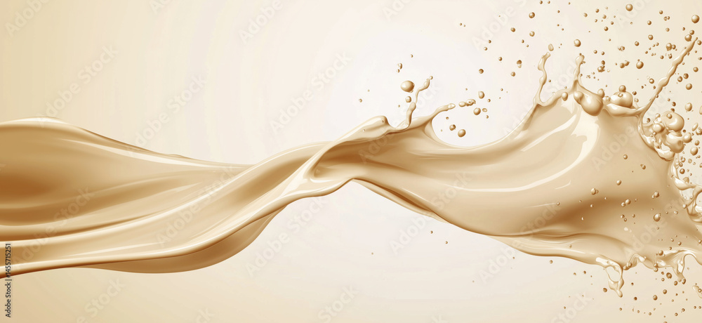 Poster fluid cream splash with dynamic movement and soft beige background for design.