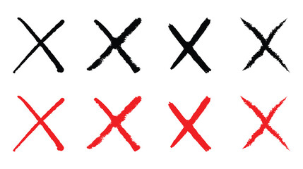 X cross grungy vector icon set. High quality red X cross, Grunge red cross x letter vector illustration eps 10, Cross marks wrong X set. 