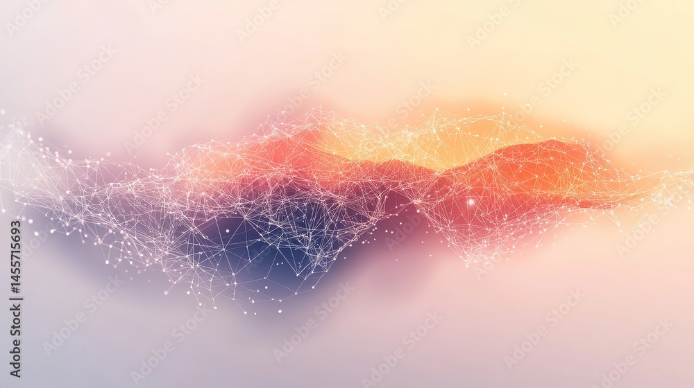 Aufkleber Abstract Network Design Showing Interconnected Lines and Nodes on a Soft Background in a Modern Artistic Representation of Data Movement and Technology