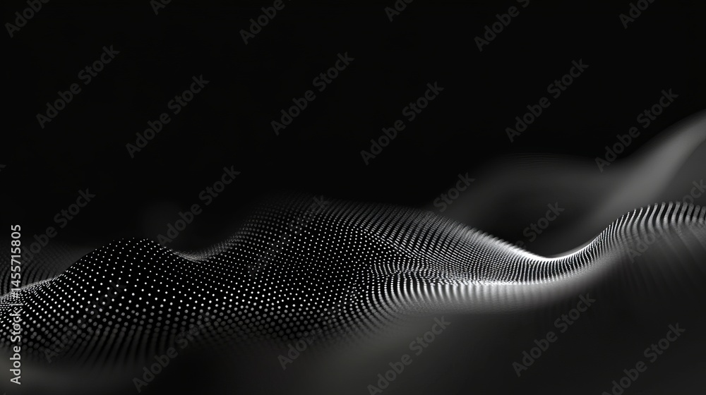 Poster waves of light create a mesmerizing abstract pattern in black and white, evoking depth and fluidity 