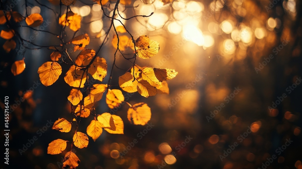 Poster autumn leaves illuminated by soft sunlight create a warm and inviting atmosphere in a tranquil fores