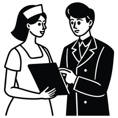 nurse and doctor discussing chart vector on white background.