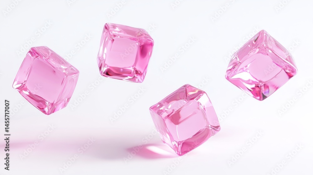 Poster colorful translucent pink cubes float gracefully against a light background creating a playful and a