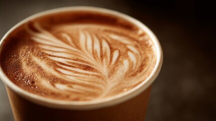 Latte art coffee cup in warm tones, a moment of crafted perfection.
