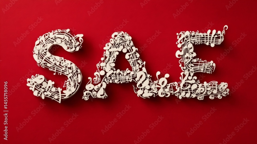 Poster creative display of the word sal made from music notes on a vibrant red background in an artistic se