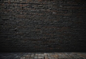 Fototapeta premium Deep shadows, uneven brickwork, textured black grunge wall , contrast, brick