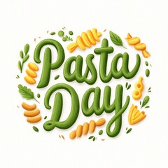 Naklejka premium Creative pasta day design with green lettering and colorful noodles