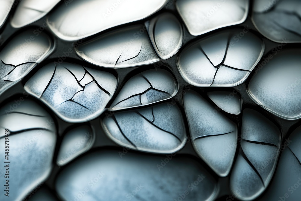 Poster a collection of smooth, gray, irregularly shaped stones with dark lines creating a unique abstract, 