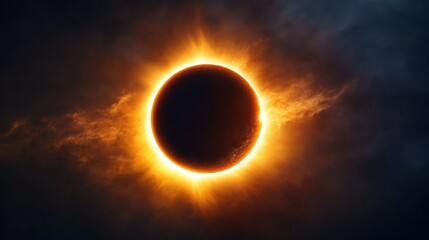 Majestic solar eclipse captured in dramatic clouds. The sun and moon dance together in this rare astronomical event.