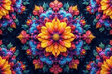 Intricate floral pattern within a geometric hexagon , surface, rose, petal