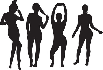 Dancing Female Silhouettes with Raised Arms in Joyful Motion
