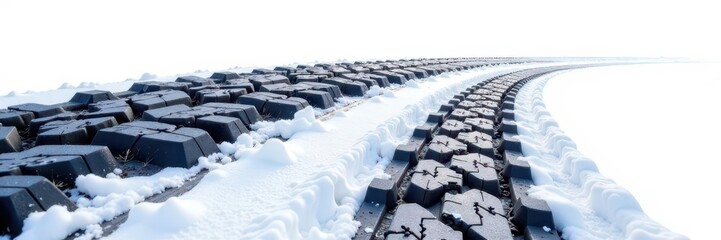 Deep black tire tracks on pristine white background, stark contrast , transportation, illustration