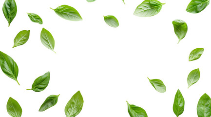 Vibrant green basil leaves arranged with space for text, PNG, created with Generative AI