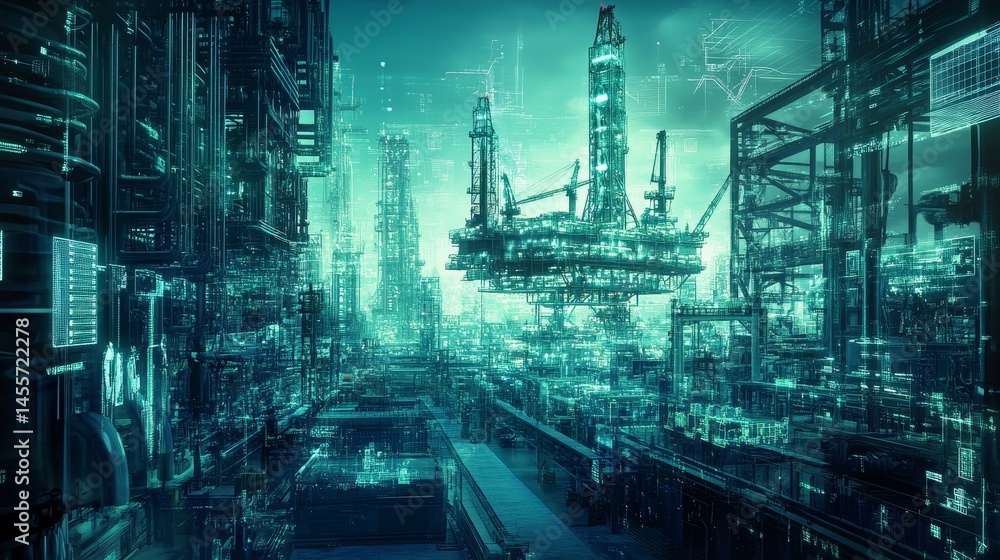 Poster innovative technological workspace showcasing advanced holographic displays and interactive interfac