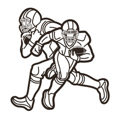 Outline American Football Players Mix Action Cartoon Sport Graphic Vector