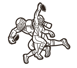 American Football Players Mix Action Cartoon Sport Graphic Vector