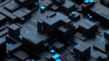 Obraz premium Modern Abstract Geometric Design Featuring Layers With Blue Accents on a Dark Background Creating a Dynamic Visual Effect