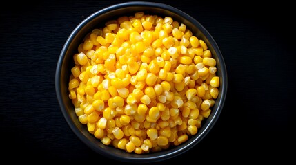 Vibrant Bowl Of Golden Corn Kernels On Dark Surface