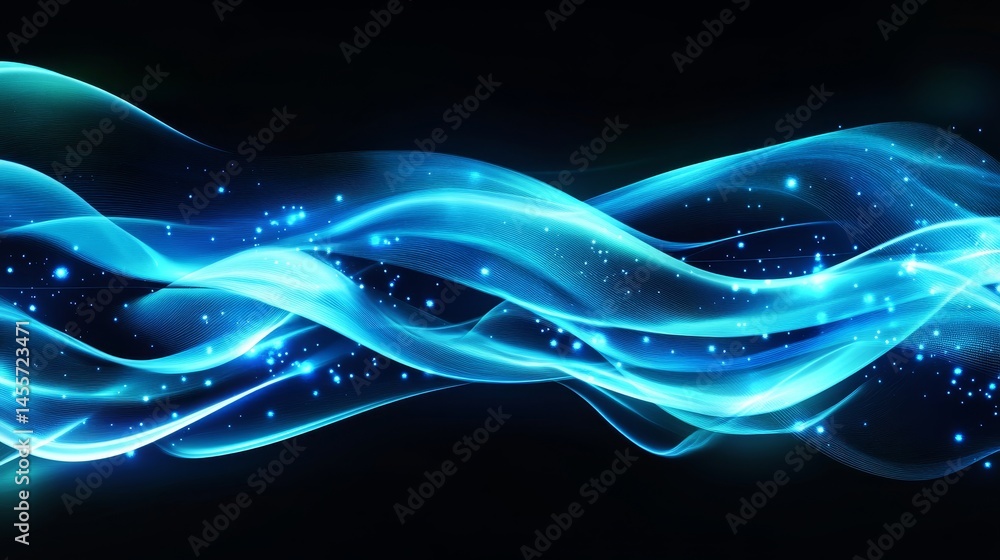 Poster abstract representation of a glowing landscape using blue light patterns showcasing a dynamic three-