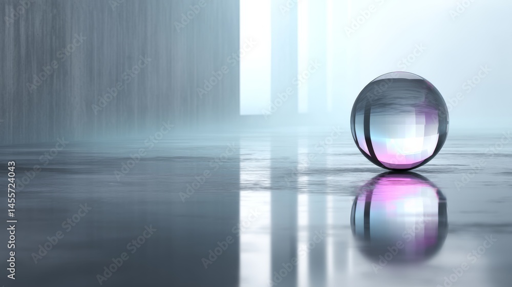 Aufkleber a shimmering crystal orb floats in a luminous, misty atmosphere, casting soft pastel reflections acr