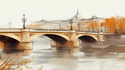 Obraz premium Autumnal Bridge Landscape: Serene River Scene