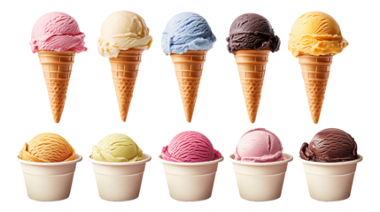 Colorful cones and cups display flavors, PNG, created with Generative AI