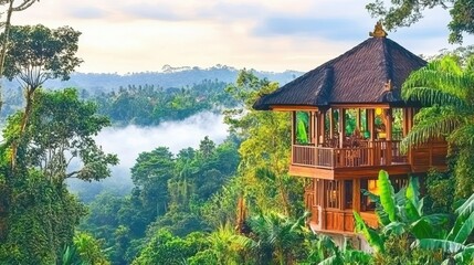 Tropical hideaway a serene treehouse retreat overlooking lush jungle canopy creating ultimate escape and tranquil travel destination