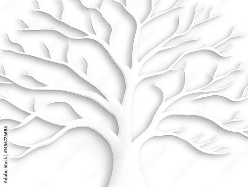 Poster white paper cutout tree illustration with bare branches casting soft shadows on a clean background i