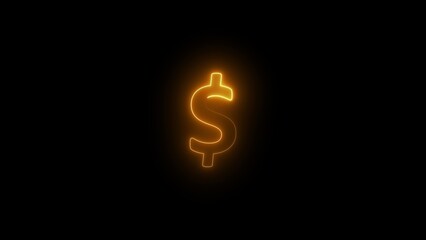 neon blue color dollar icon animation sign symbol on black background 4k