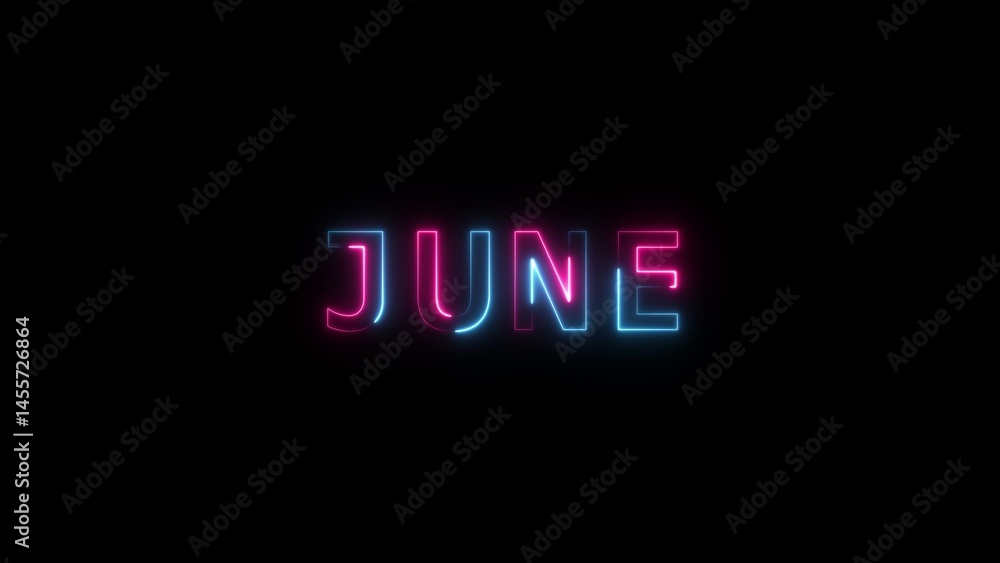 Fototapete animation of glowing neon shine month name june text icon animation. 4k animated on black background